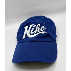 Nike Heritage86 Logo Spellout Embroidered Adjustable Strapback Cap Hat Blue OSFA